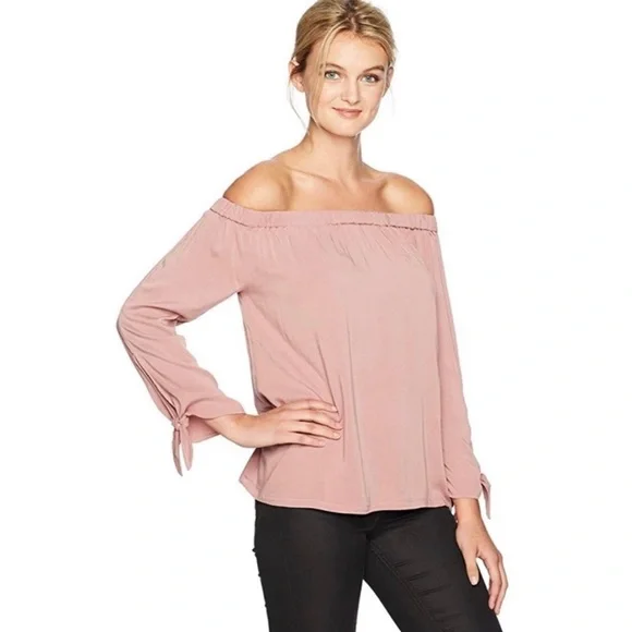 Michael Stars Strapless Tie Sleeve Top in Dusty Rose Pink - Picture 2 of 6